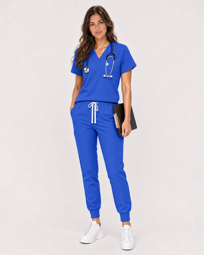 Royal Blue Eipnare Women's Classic V-Neck Jogger Scrub Set - Stretch Medical Scrubs for Women