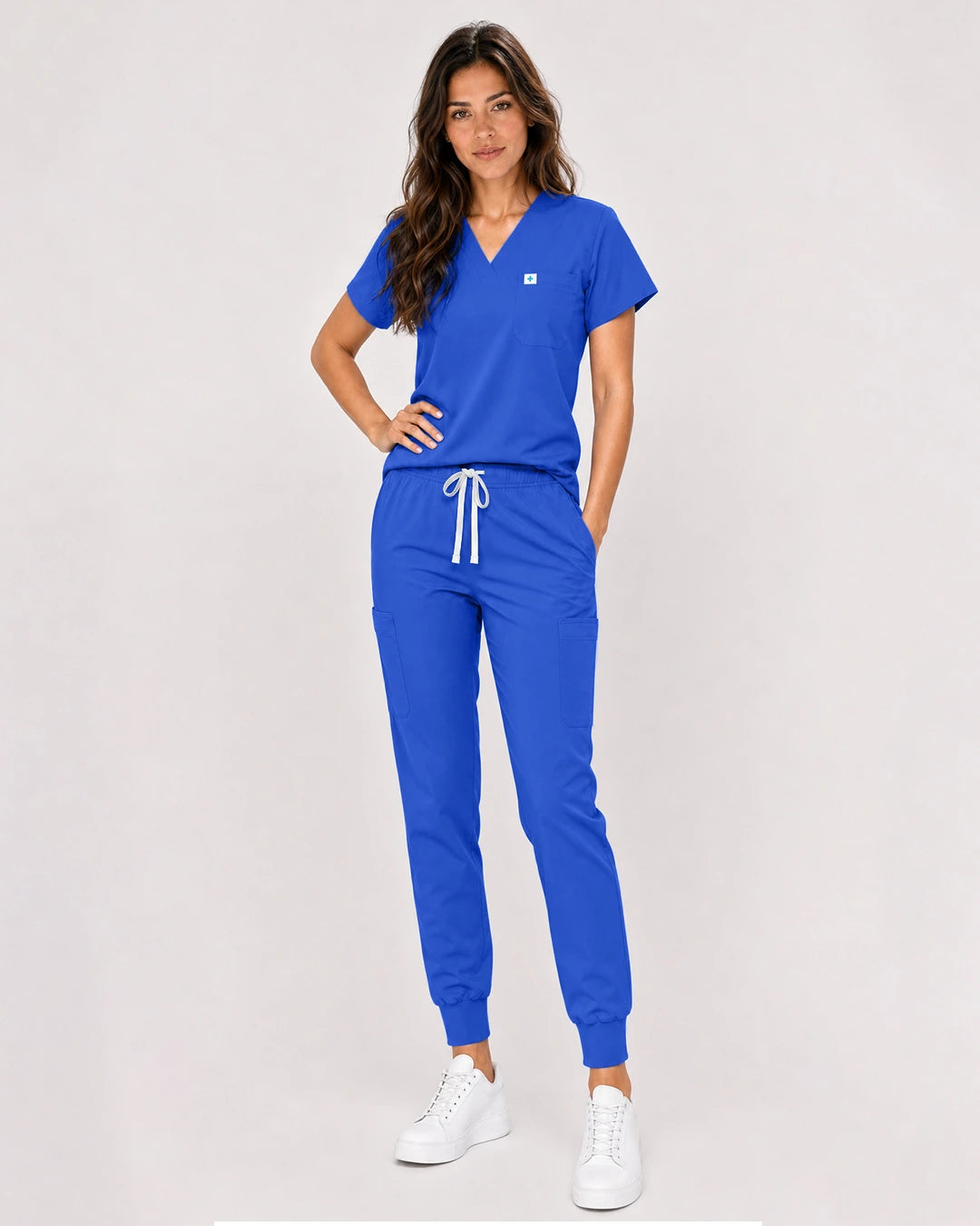 Royal Blue Eipnare Women's Classic V-Neck Jogger Scrub Set - Stretch Medical Scrubs for Women
