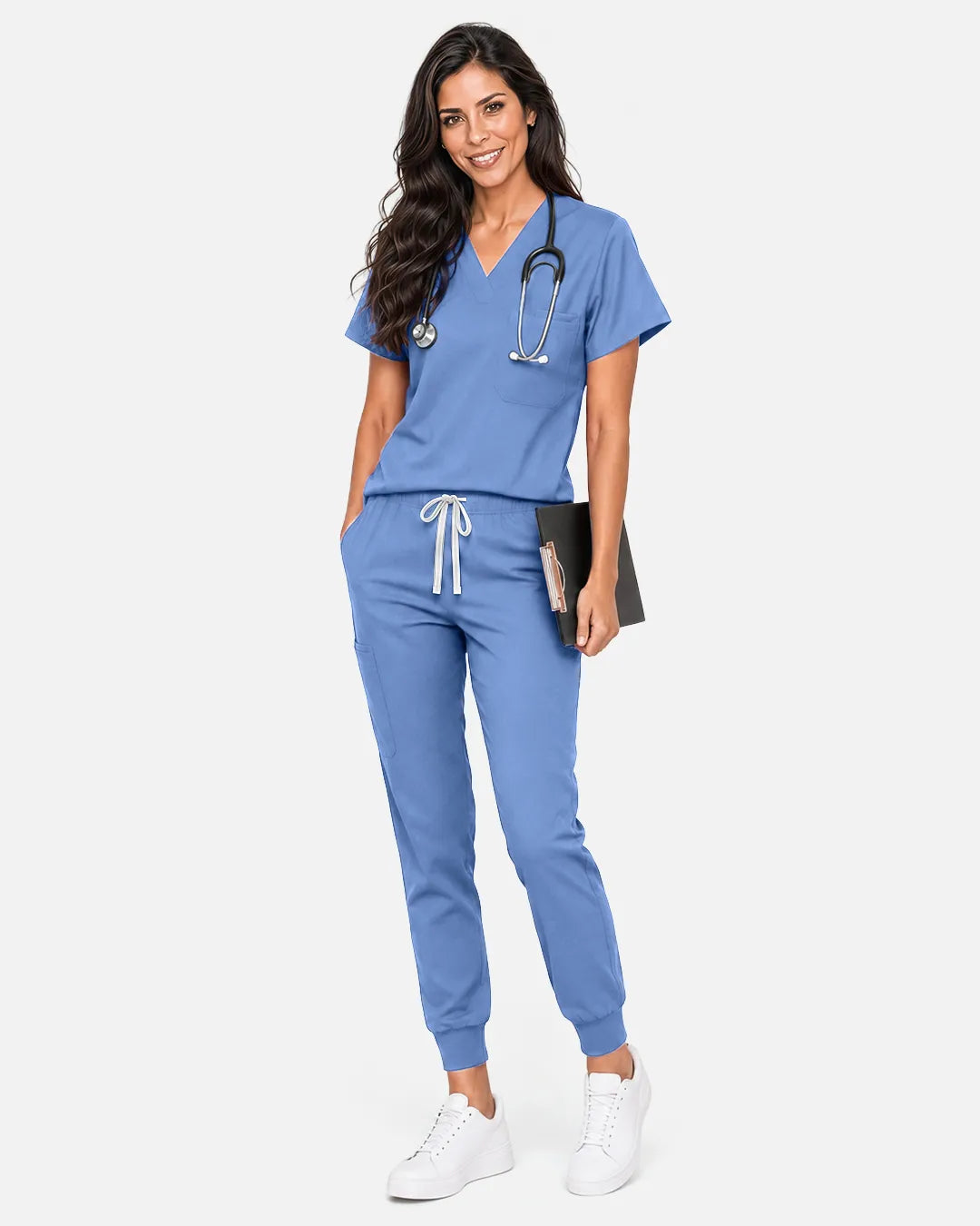 Ceil Blue Eipnare Women's Classic V-Neck Scrub Top - Stretch Medical Scrubs for Women