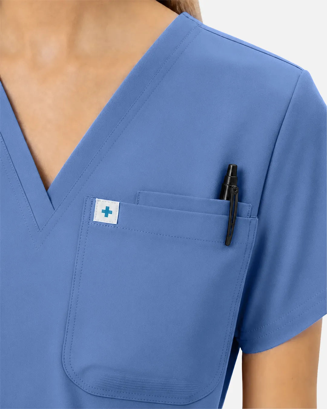 Ceil Blue Eipnare Women's Classic V-Neck Scrub Top - Stretch Medical Scrubs for Women