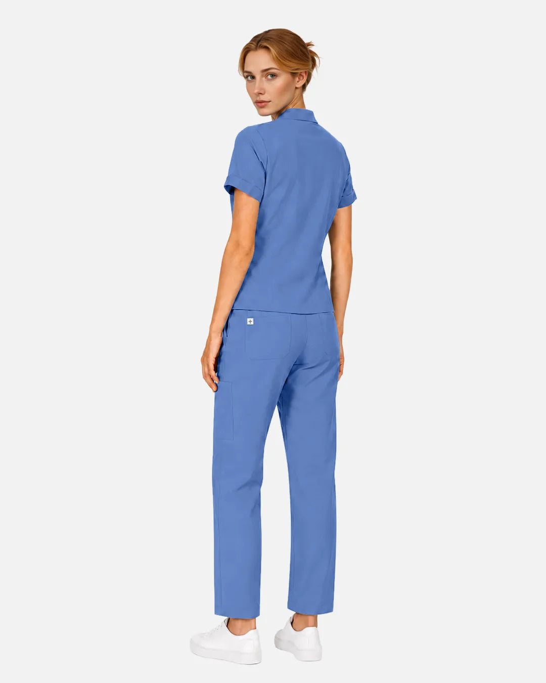 Ceil Blue Eipnare Women's Split V-Neck Tapered Scrub Set - Stretch Medical Scrubs for Women