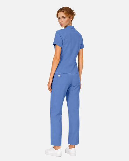 Ceil Blue Eipnare Women's Split V-Neck Tapered Scrub Set - Stretch Medical Scrubs for Women