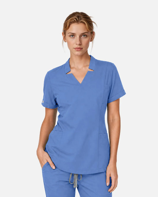 Ceil Blue Eipnare Women's Split V-Neck Scrub Top - Stretch Medical Scrubs for Women