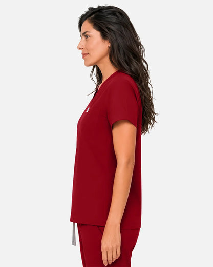 Wine Red Eipnare Women's Classic V-Neck Scrub Top - Stretch Medical Scrubs for Women