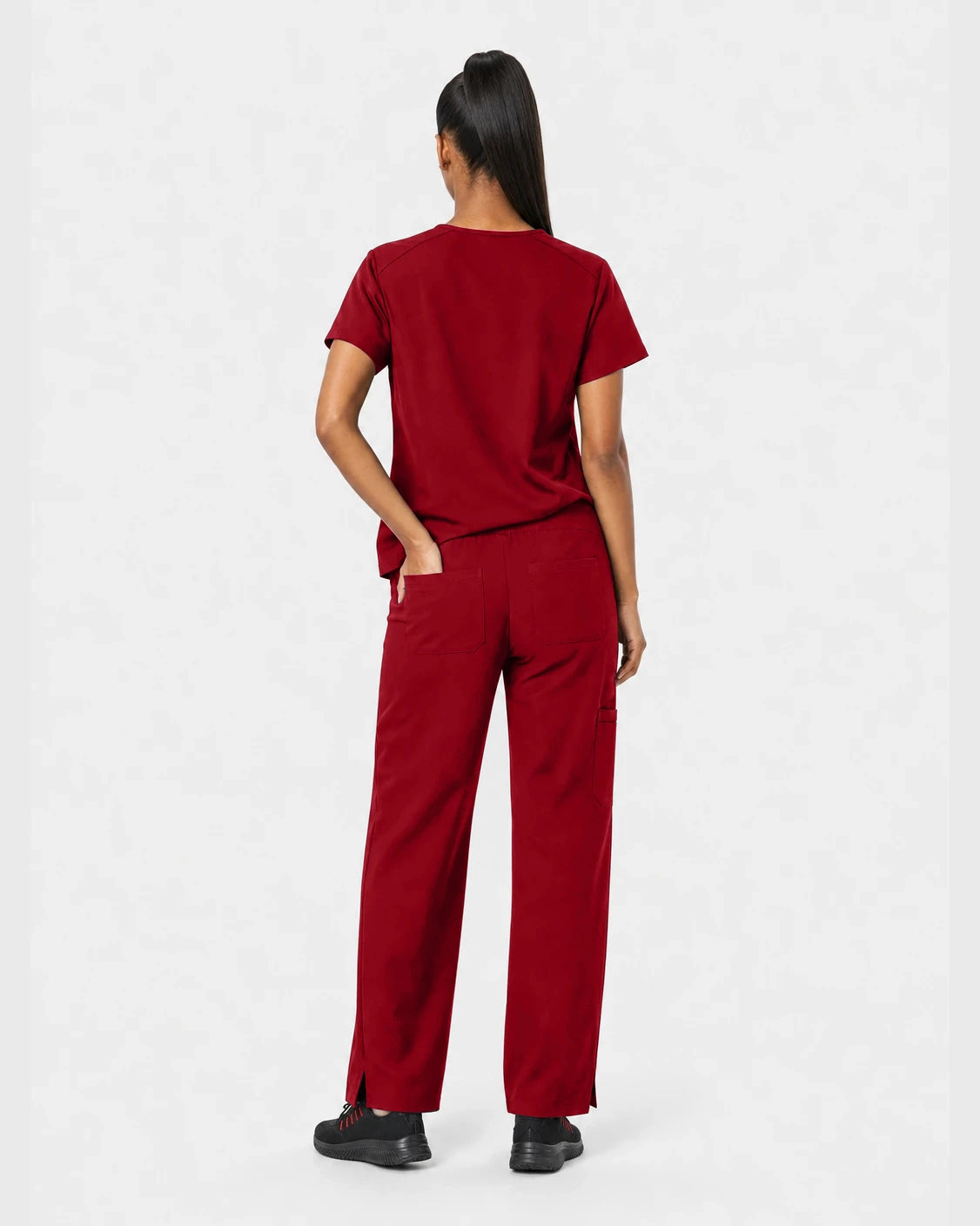 Wine Red Eipnare Women's 15-Pocket V-Neck Jogger Scrub Set - Stretch Medical Scrubs for Women