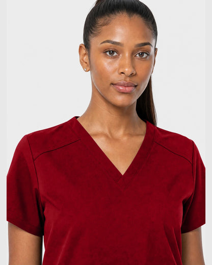 Wine Red Eipnare Women's 15-Pocket V-Neck Jogger Scrub Set - Stretch Medical Scrubs for Women