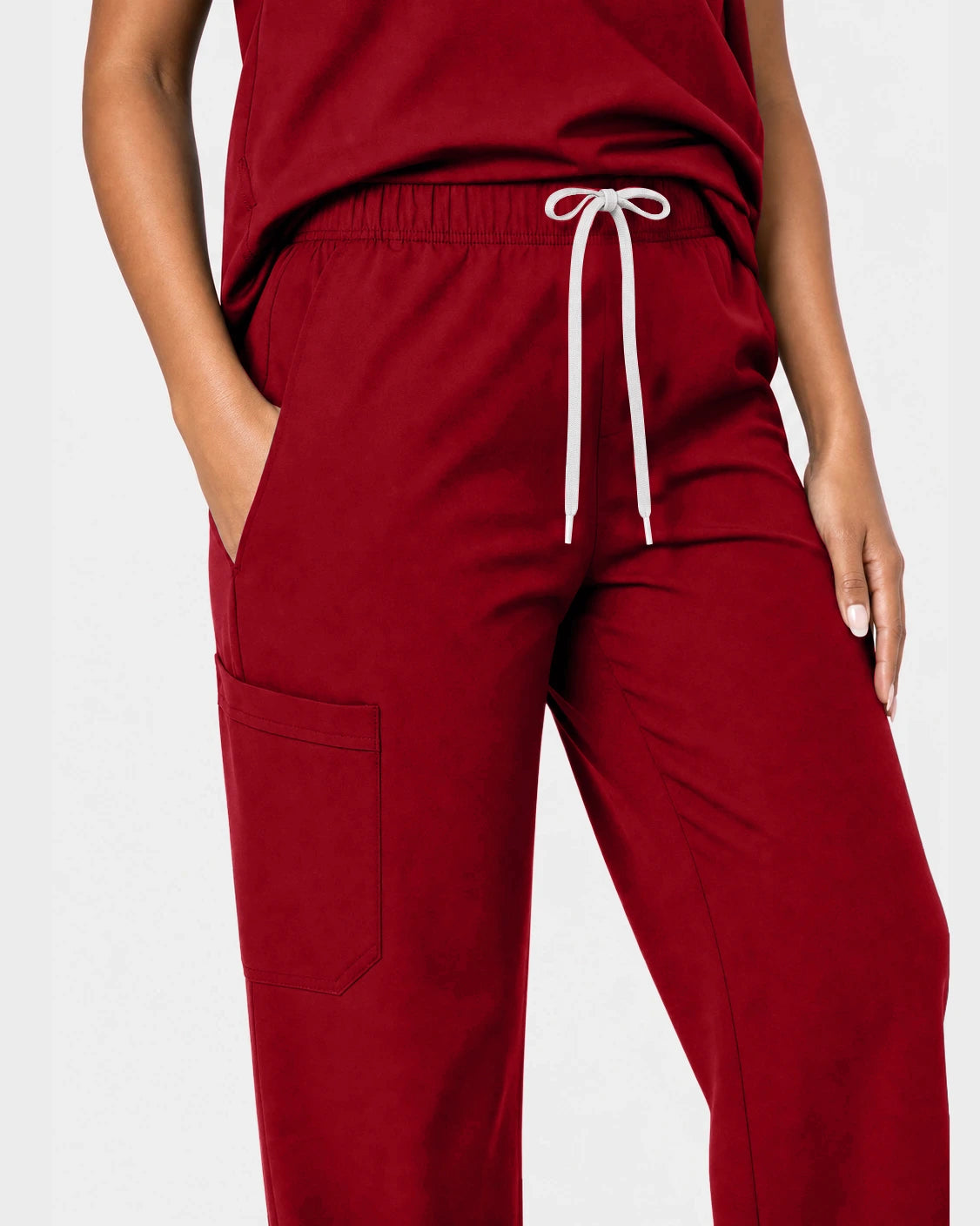 Wine Red Eipnare Women's 15-Pocket V-Neck Jogger Scrub Set - Stretch Medical Scrubs for Women
