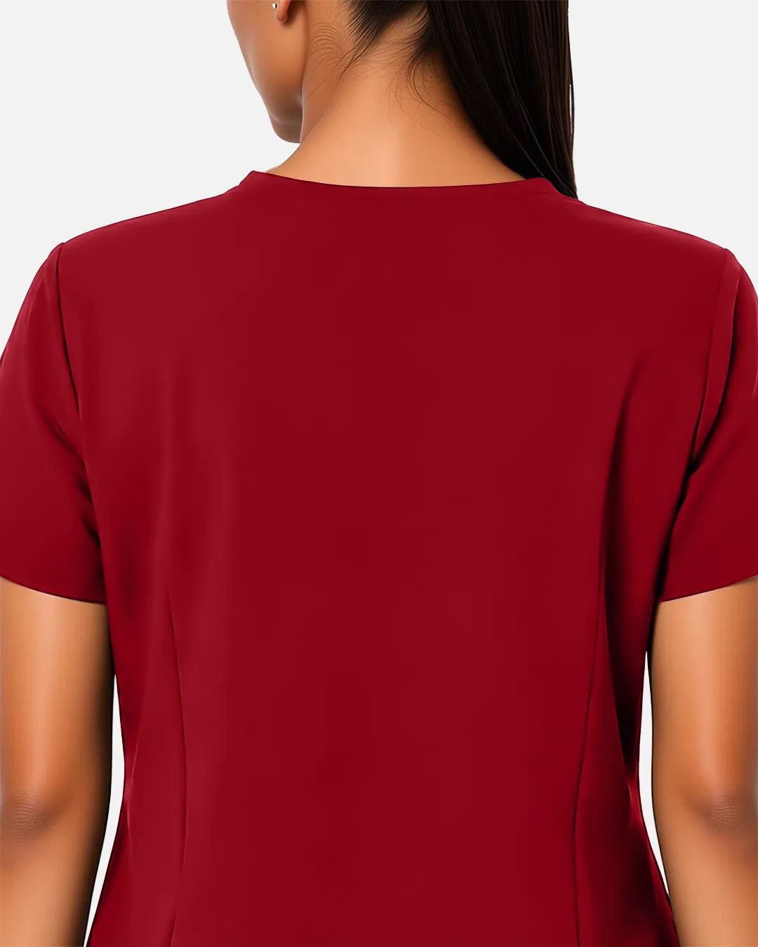 Wine Red Eipnare Women's Woven V-Neck Scrub Top - Stretch Medical Scrubs for Women