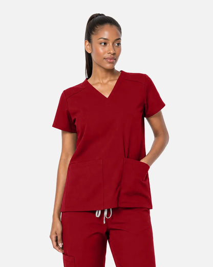 Wine Red Eipnare Women's Woven V-Neck Scrub Top - Stretch Medical Scrubs for Women