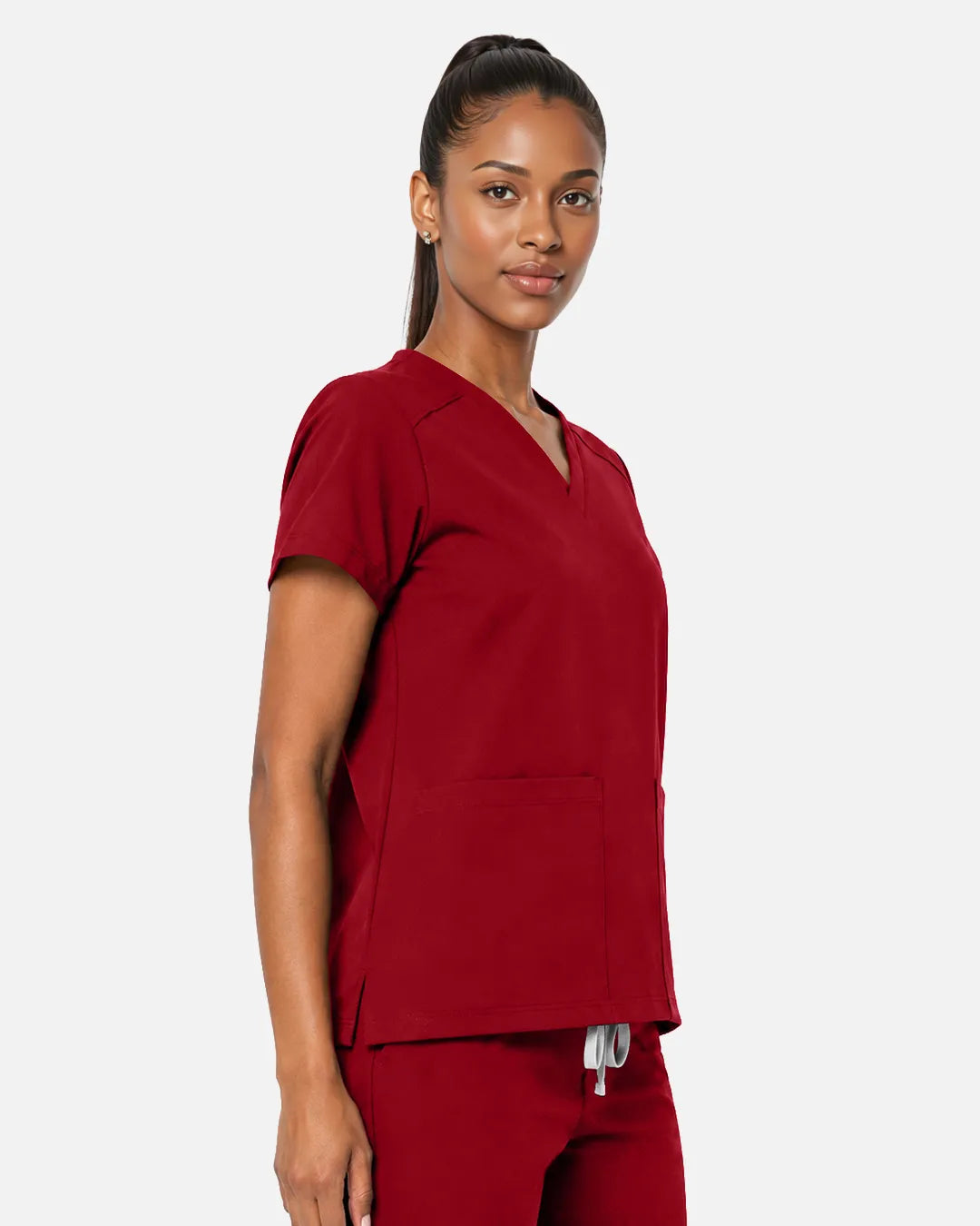 Wine Red Eipnare Women's Woven V-Neck Scrub Top - Stretch Medical Scrubs for Women