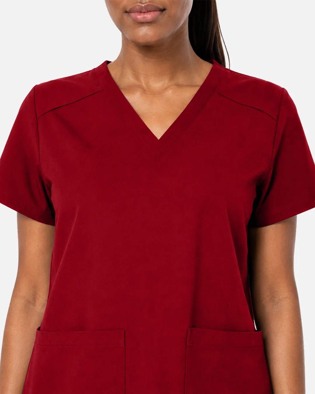 Wine Red Eipnare Women's Woven V-Neck Scrub Top - Stretch Medical Scrubs for Women