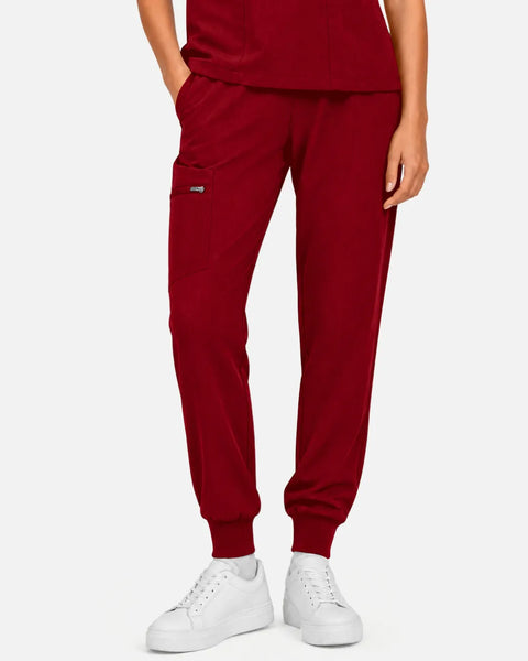 Eipnare Women's Multi-Pocket Jogger Uniform Pants - Wine Red