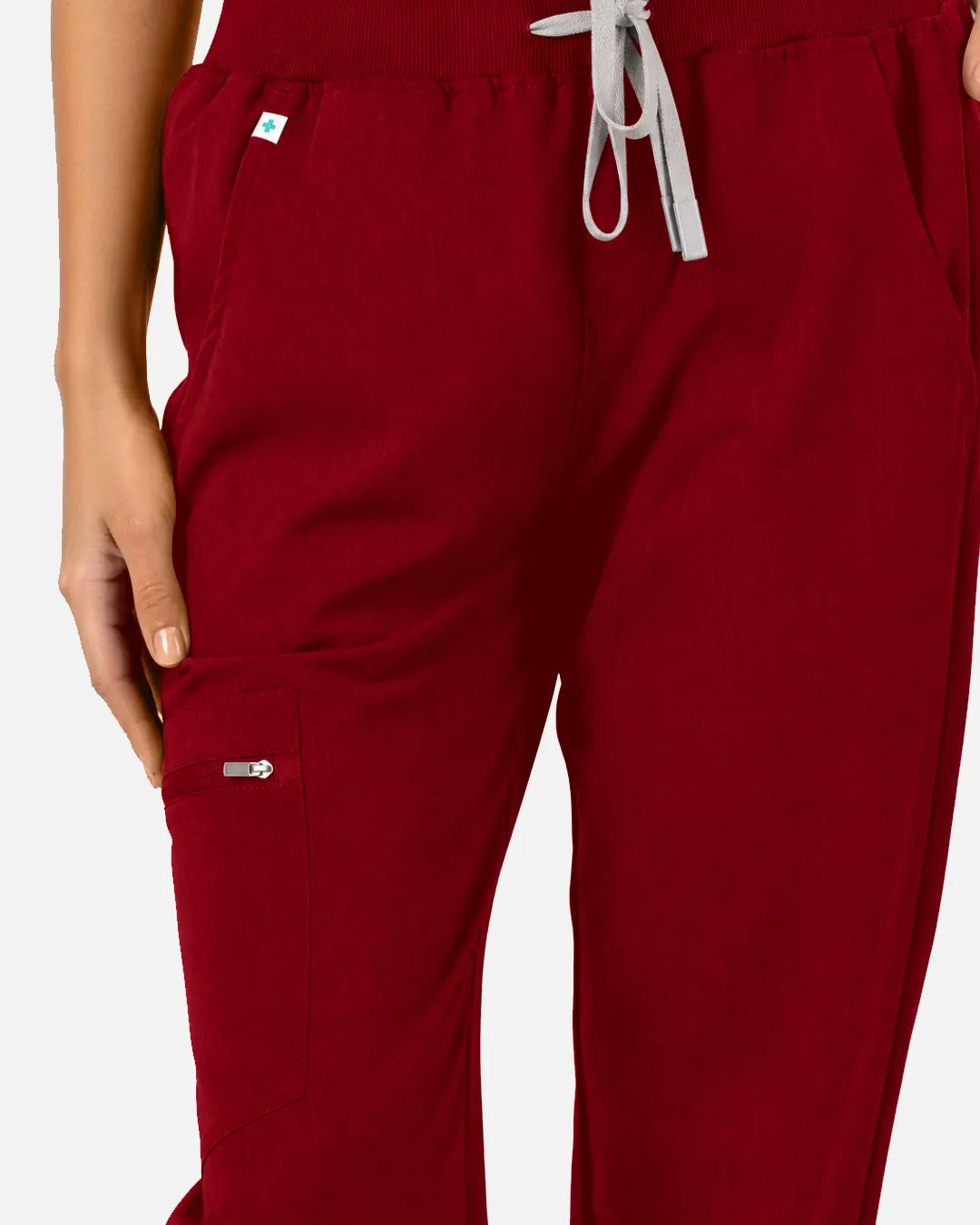Wine Red Eipnare Women's Multi-Pocket Jogger Scrub Pants - Stretch Medical Scrubs for Women