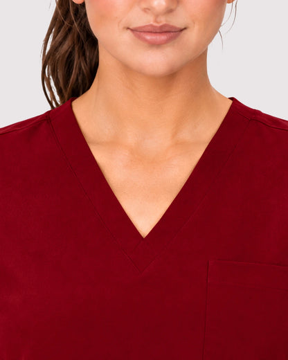 Wine Red Eipnare Women's 3-Pocket V-Neck Jogger Scrub Set - Stretch Medical Scrubs for Women