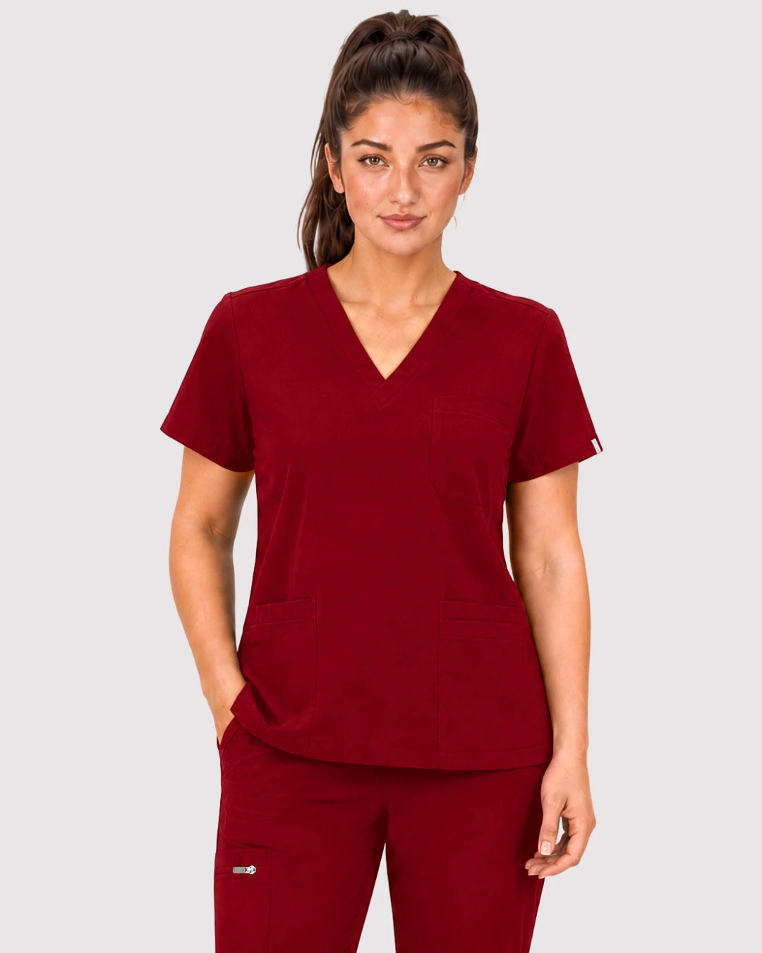Wine Red Eipnare Women's 3-Pocket V-Neck Jogger Scrub Set - Stretch Medical Scrubs for Women