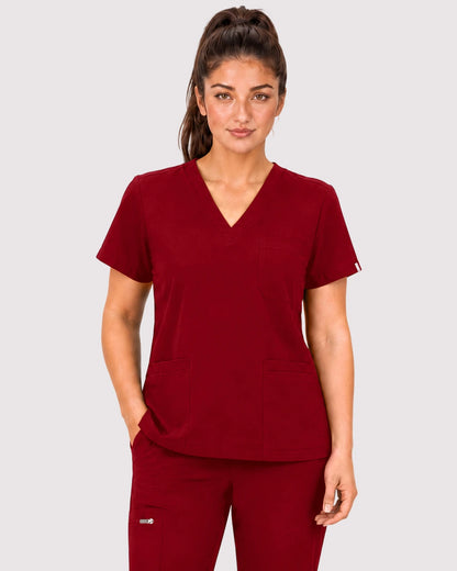 Wine Red Eipnare Women's 3-Pocket V-Neck Jogger Scrub Set - Stretch Medical Scrubs for Women