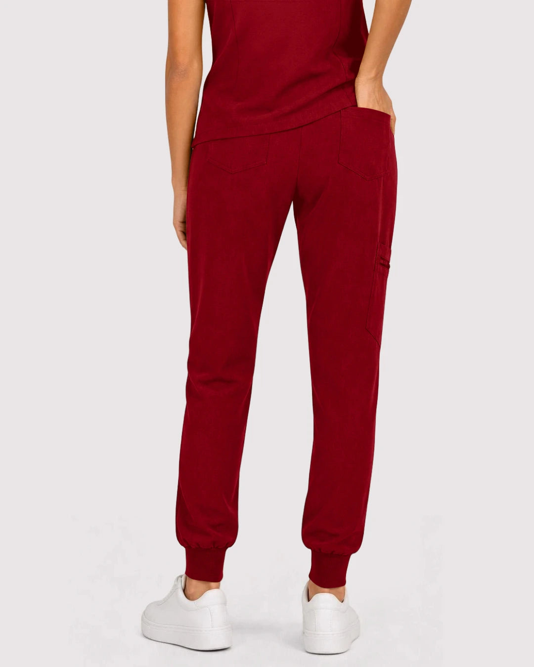 Wine Red Eipnare Women's 3-Pocket V-Neck Jogger Scrub Set - Stretch Medical Scrubs for Women