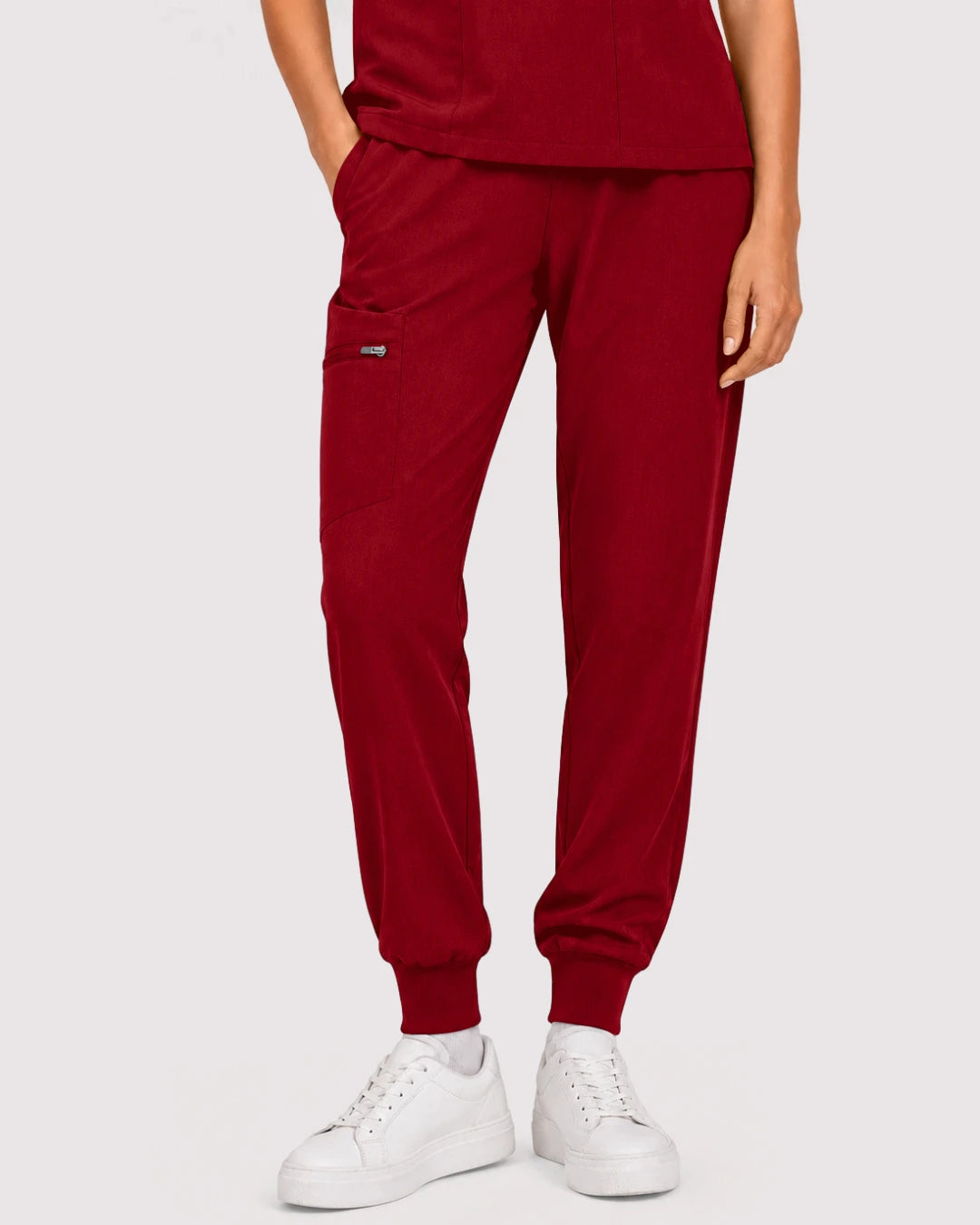 Wine Red Eipnare Women's 3-Pocket V-Neck Jogger Scrub Set - Stretch Medical Scrubs for Women