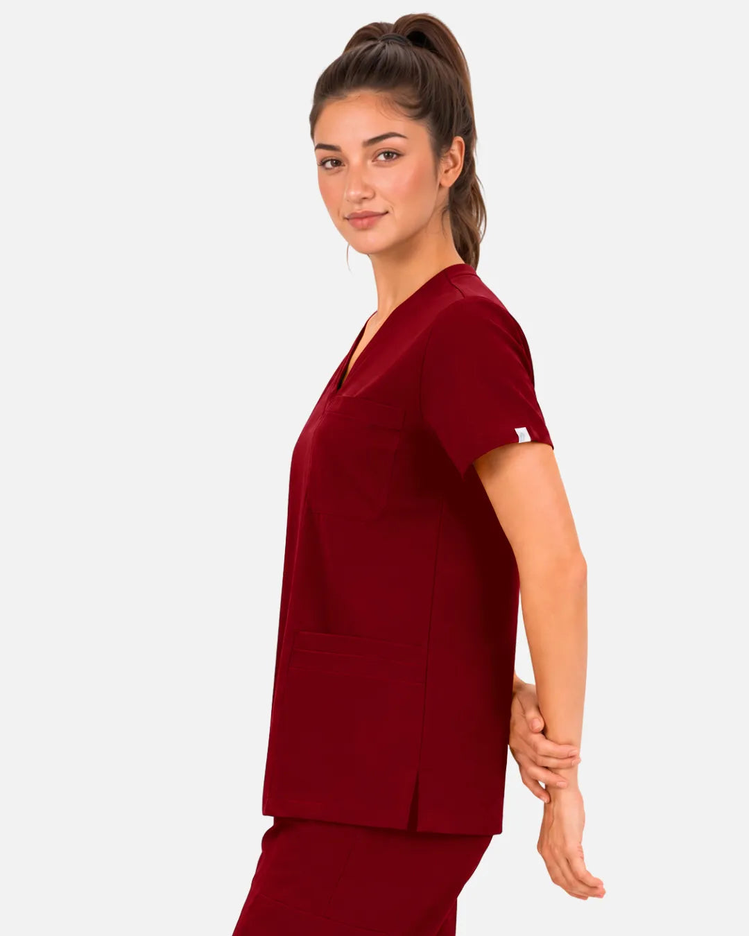 Wine Red Eipnare Women's 3-Pocket V-Neck Scrub Top - Stretch Medical Scrubs for Women