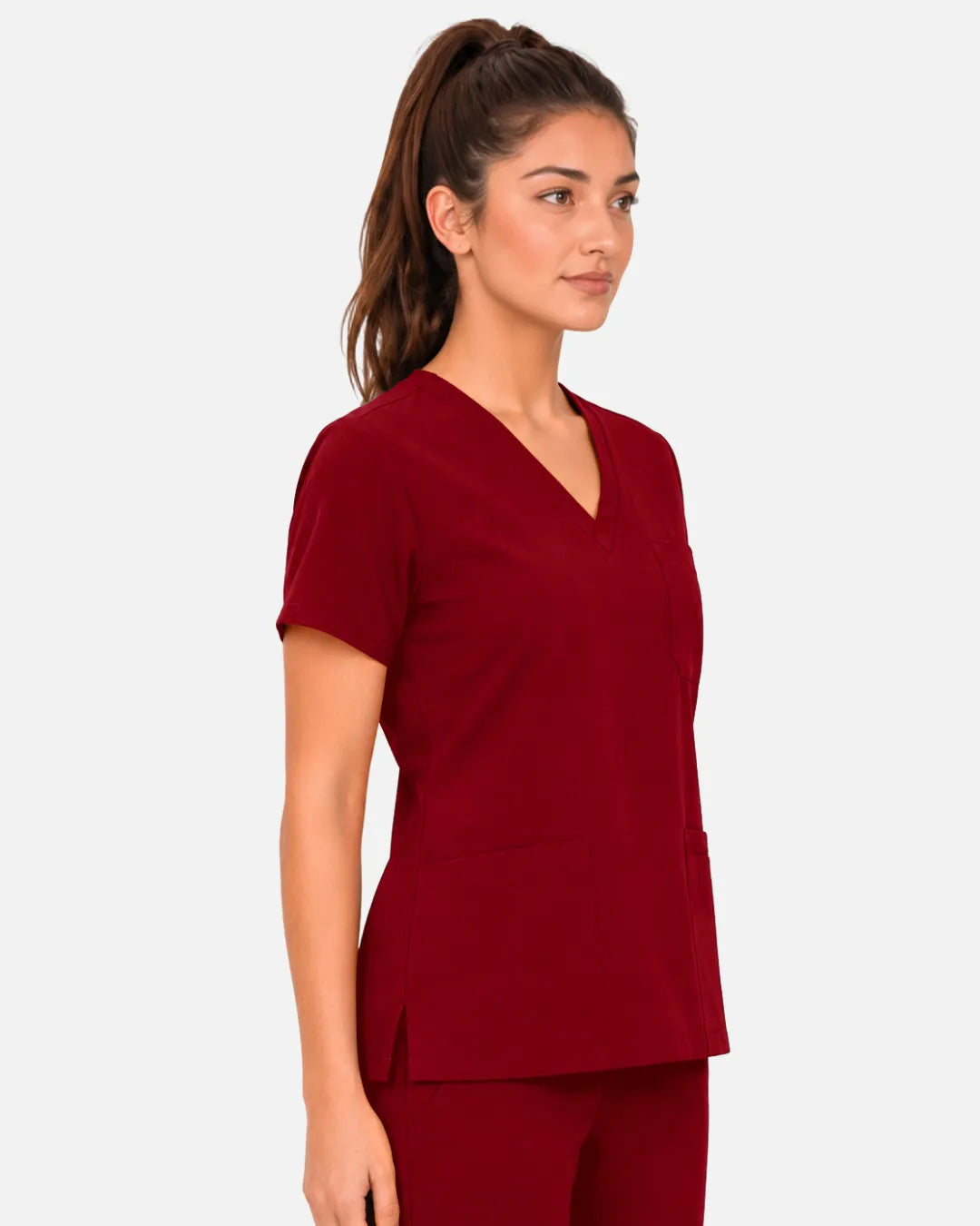 Wine Red Eipnare Women's 3-Pocket V-Neck Scrub Top - Stretch Medical Scrubs for Women