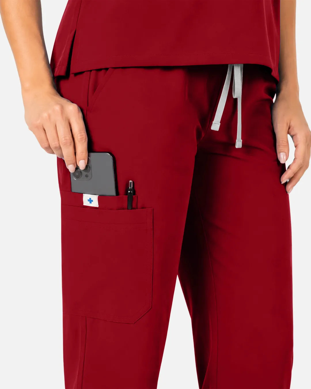 Wine Red Eipnare Women's Straight-Leg Cargo Scrub Pants - Stretch Medical Scrubs for Women