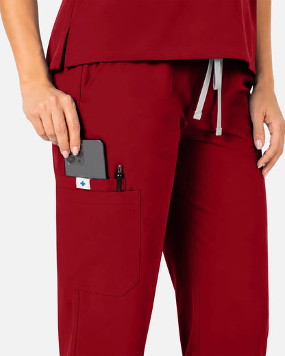 Wine Red Eipnare Women's Straight-Leg Cargo Scrub Pants - Stretch Medical Scrubs for Women