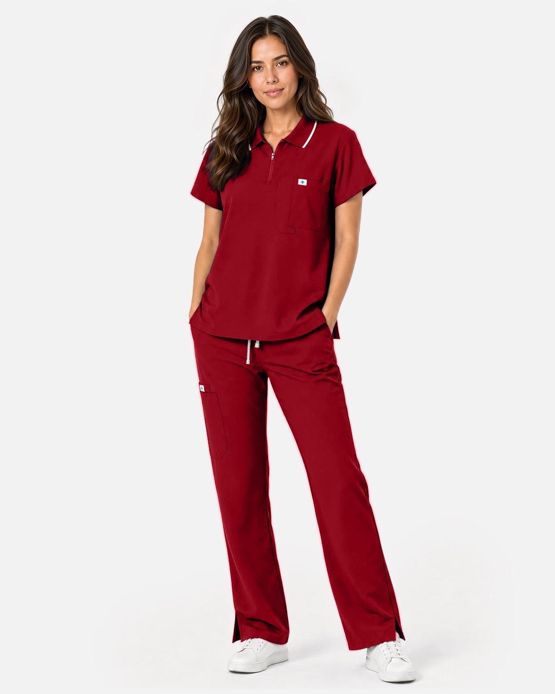 Wine Red Eipnare Women's Straight-Leg Cargo Scrub Pants - Stretch Medical Scrubs for Women