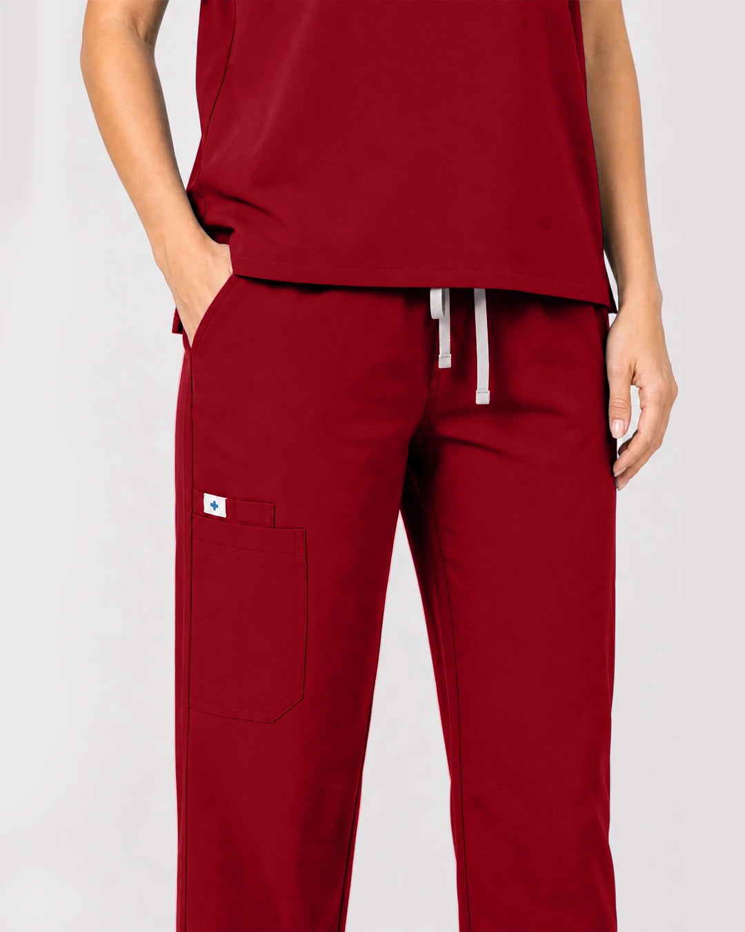 Wine Red Eipnare Women's Zip Polo Straight-Leg Scrub Set - Stretch Medical Scrubs for Women