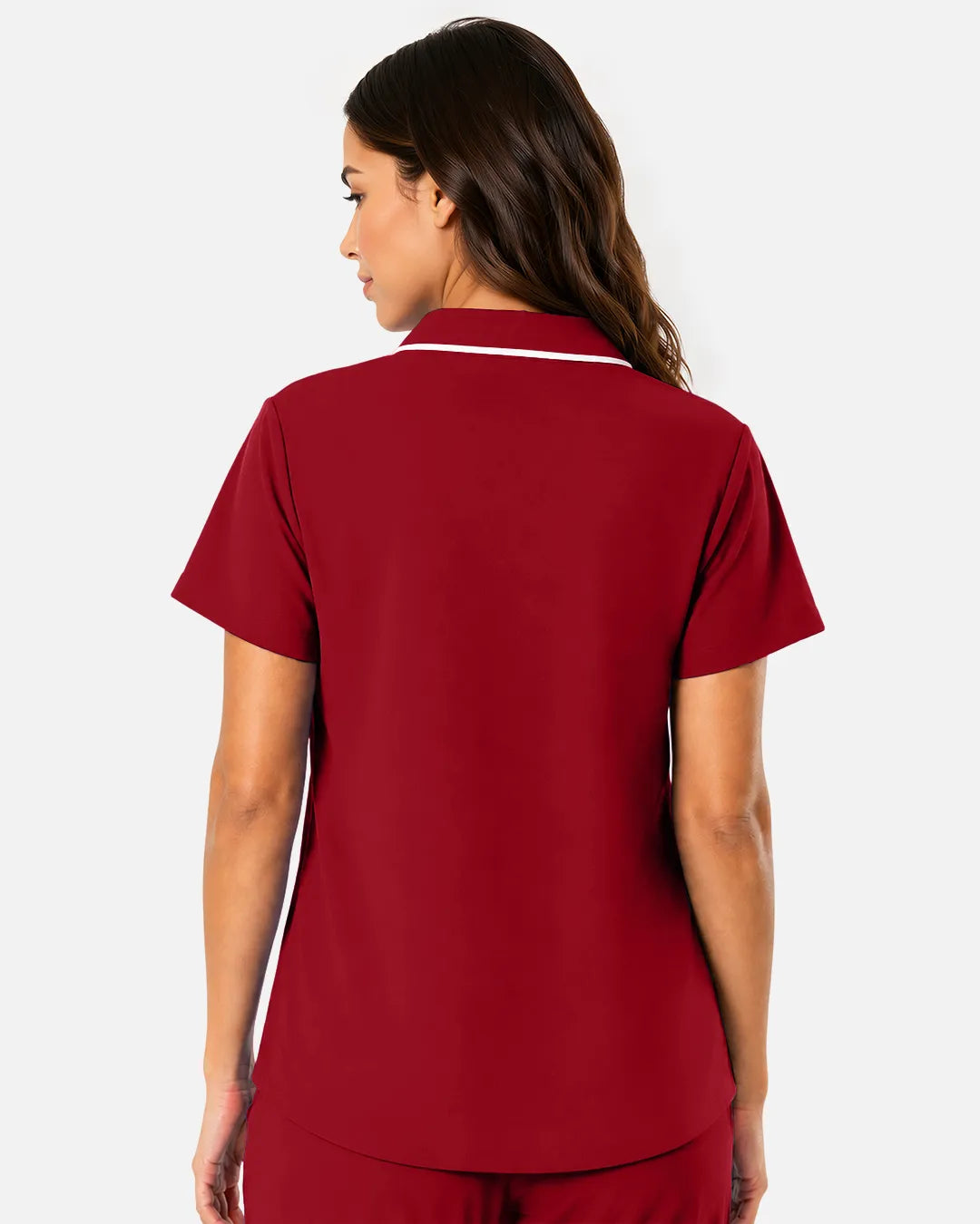 Wine Red Eipnare Women's Polo-Collar Medical Scrub Top - Stretch Medical Scrubs for Women