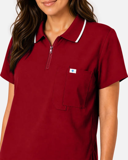 Wine Red Eipnare Women's Polo-Collar Medical Scrub Top - Stretch Medical Scrubs for Women