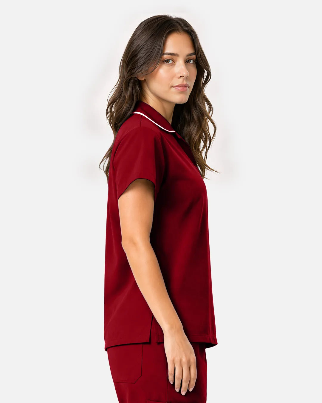 Wine Red Eipnare Women's Polo-Collar Medical Scrub Top - Stretch Medical Scrubs for Women