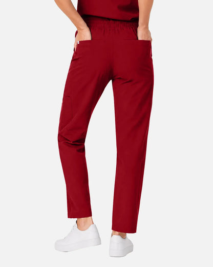 Wine Red Eipnare Women's Slim Fit Tapered Cargo Scrub Pants - Stretch Medical Scrubs for Women
