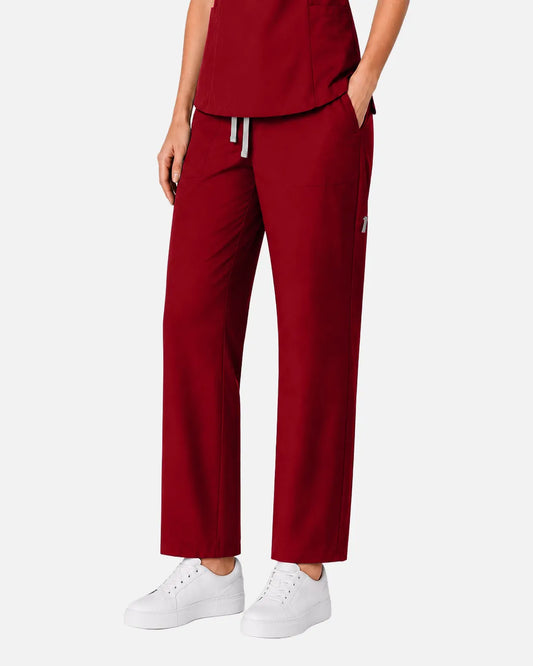 Wine Red Eipnare Women's Split V-Neck Tapered Scrub Set - Stretch Medical Scrubs for Women