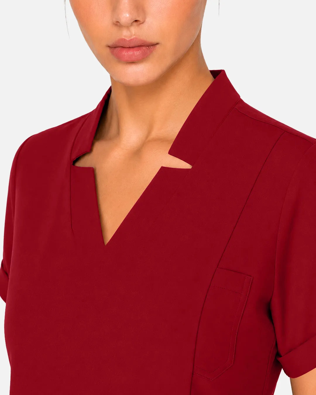 Wine Red Eipnare Women's Split V-Neck Tapered Scrub Set - Stretch Medical Scrubs for Women