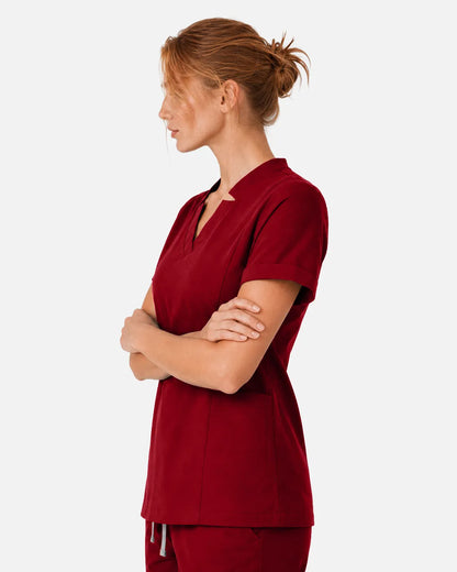 Wine Red Eipnare Women's Split V-Neck Scrub Top - Stretch Medical Scrubs for Women