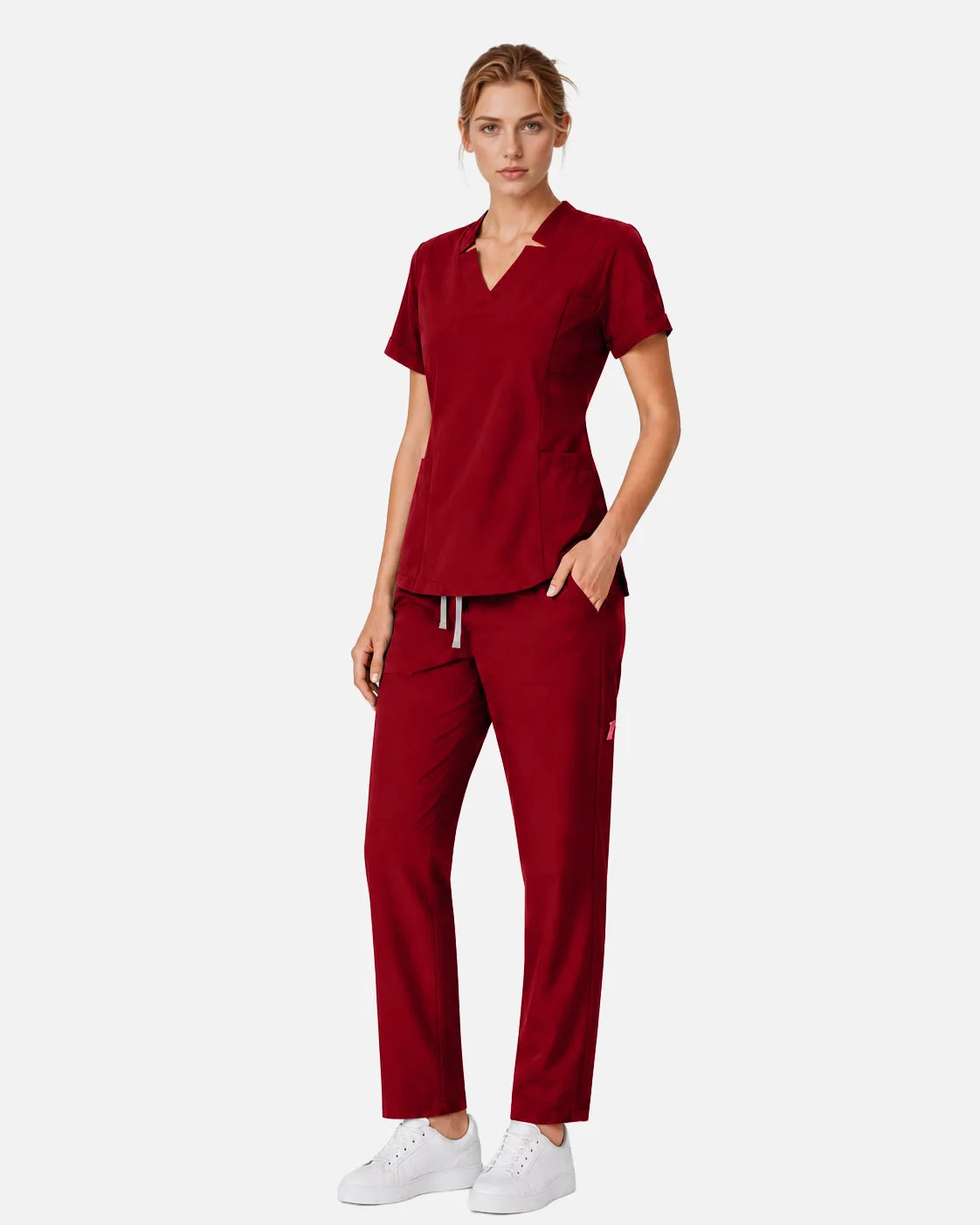Wine Red Eipnare Women's Split V-Neck Scrub Top - Stretch Medical Scrubs for Women