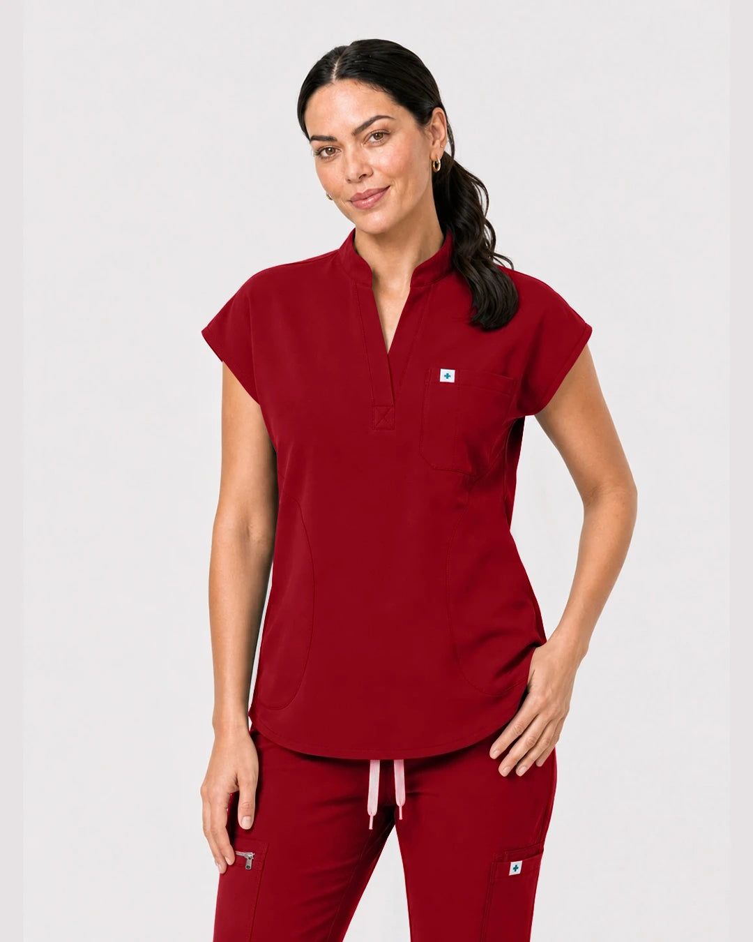 Wine Red Eipnare Women's Henley Sleeveless Jogger Scrub Set - Stretch Medical Scrubs for Women