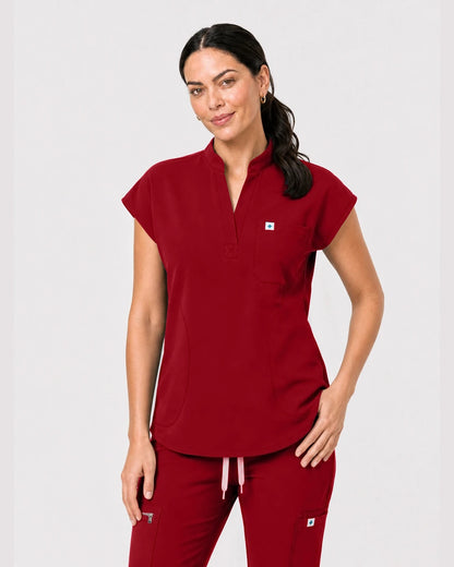 Wine Red Eipnare Women's Henley Sleeveless Jogger Scrub Set - Stretch Medical Scrubs for Women