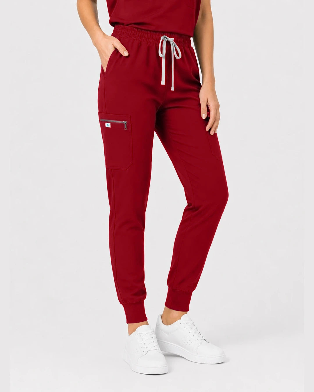 Wine Red Eipnare Women's Henley Sleeveless Jogger Scrub Set - Stretch Medical Scrubs for Women