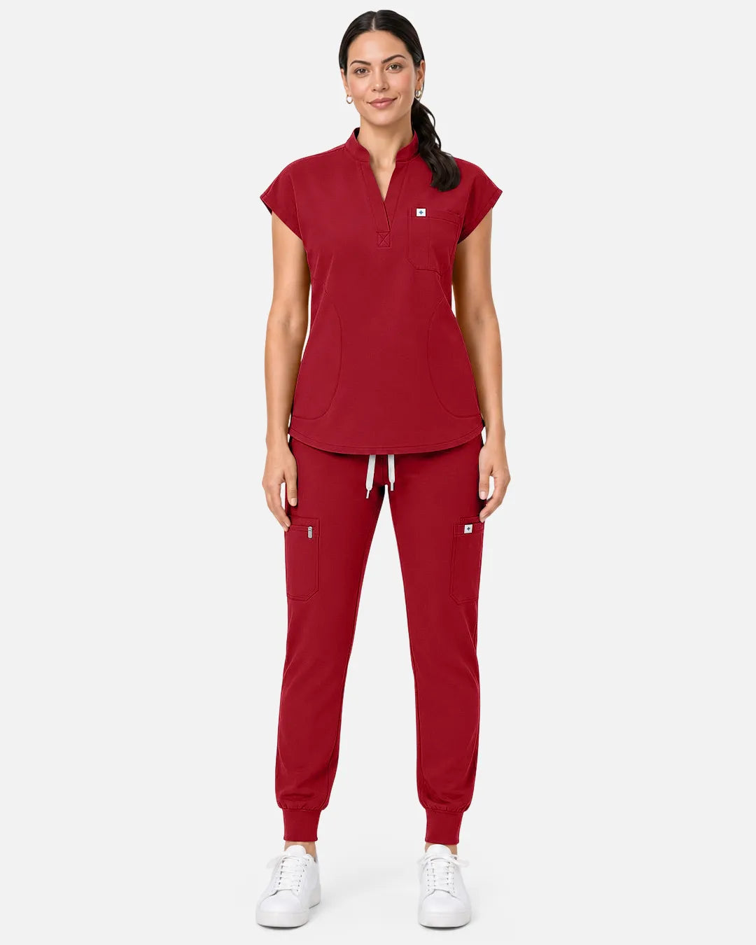 Wine Red Eipnare Women's Sleeveless Henley Scrub Top - Stretch Medical Scrubs for Women