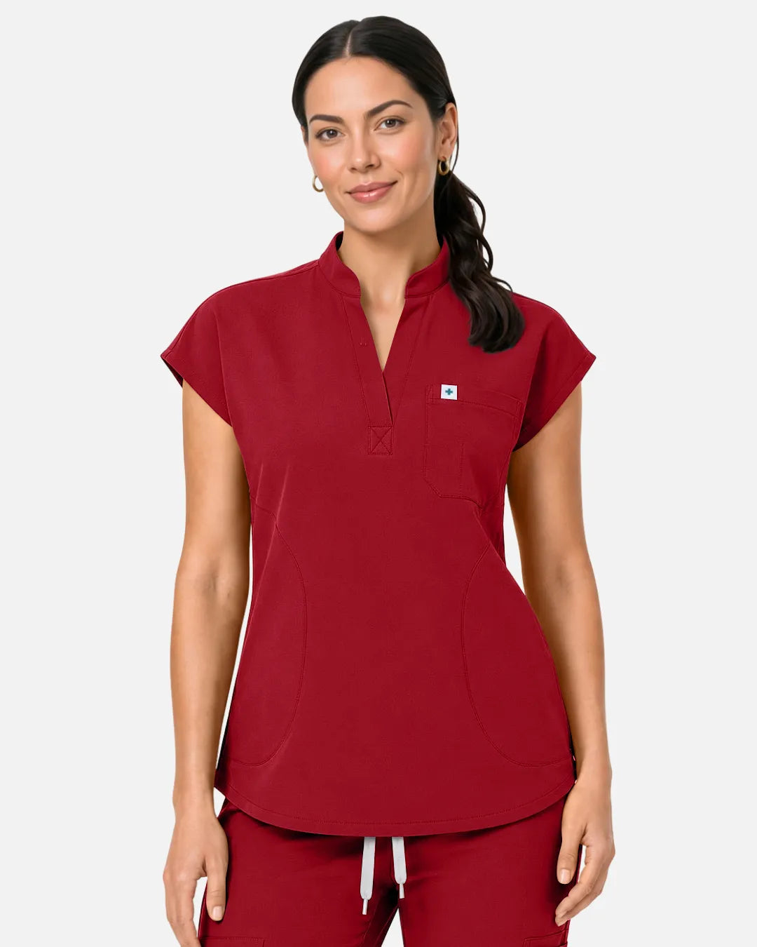 Wine Red Eipnare Women's Sleeveless Henley Scrub Top - Stretch Medical Scrubs for Women