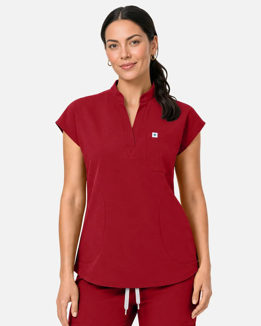 Wine Red Eipnare Women's Sleeveless Henley Scrub Top - Stretch Medical Scrubs for Women