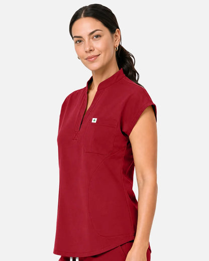 Wine Red Eipnare Women's Sleeveless Henley Scrub Top - Stretch Medical Scrubs for Women