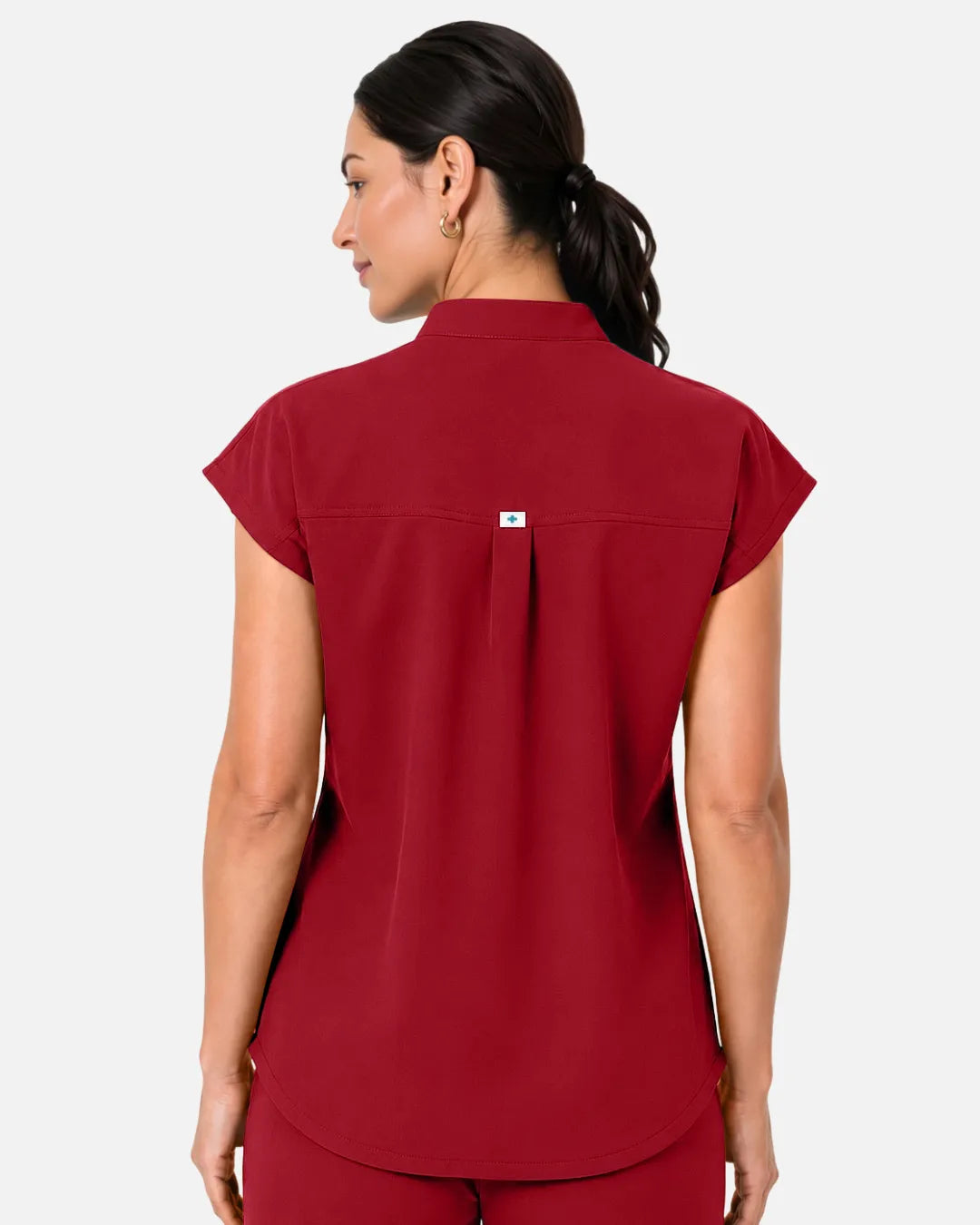 Wine Red Eipnare Women's Sleeveless Henley Scrub Top - Stretch Medical Scrubs for Women