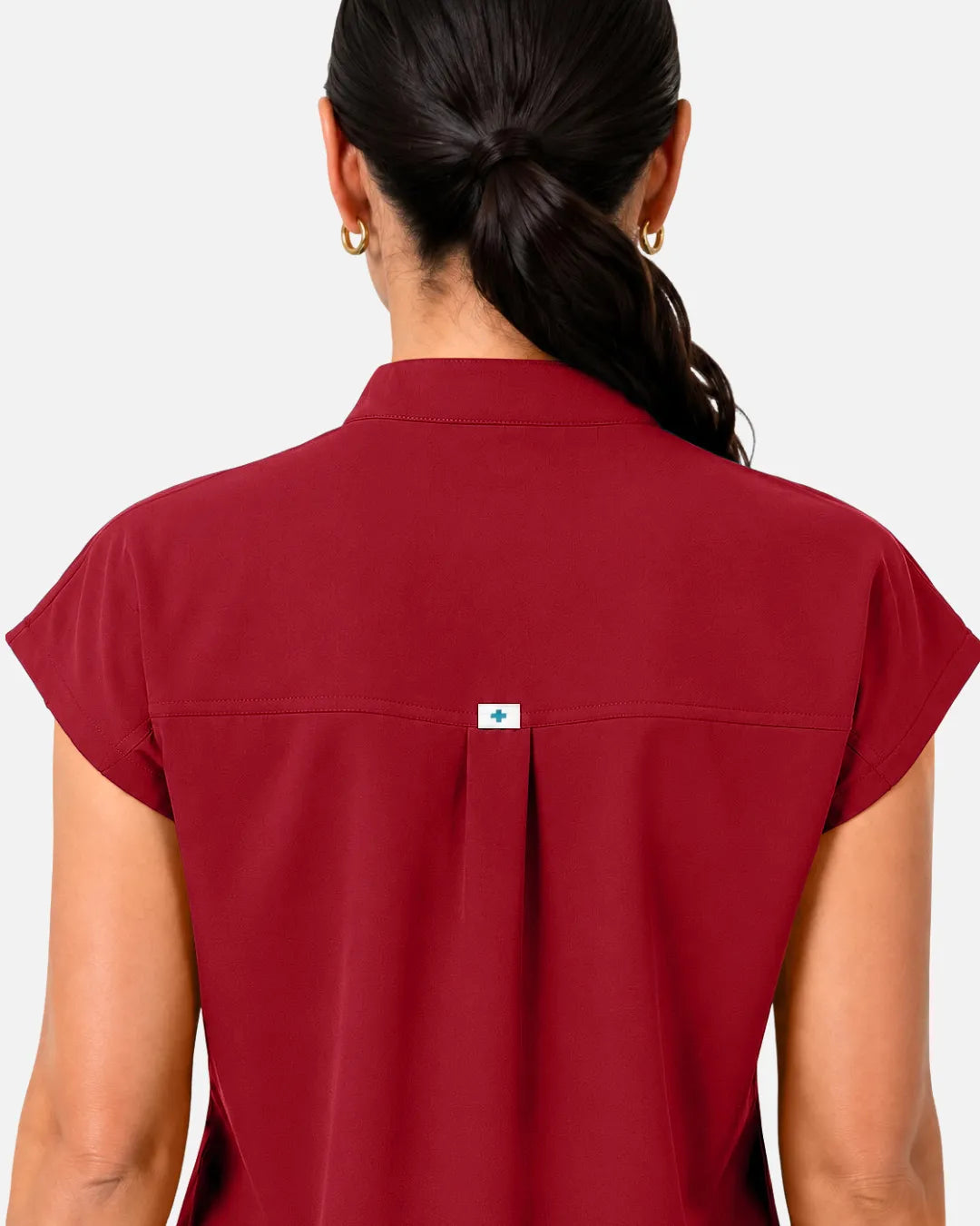 Wine Red Eipnare Women's Sleeveless Henley Scrub Top - Stretch Medical Scrubs for Women