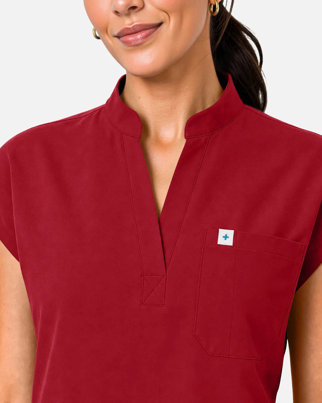 Wine Red Eipnare Women's Sleeveless Henley Scrub Top - Stretch Medical Scrubs for Women
