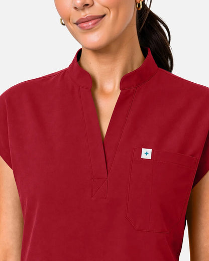 Wine Red Eipnare Women's Sleeveless Henley Scrub Top - Stretch Medical Scrubs for Women