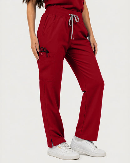 Wine Red Eipnare Women's Mandarin Sleeveless Straight-Leg Scrub Set - Stretch Medical Scrubs for Women