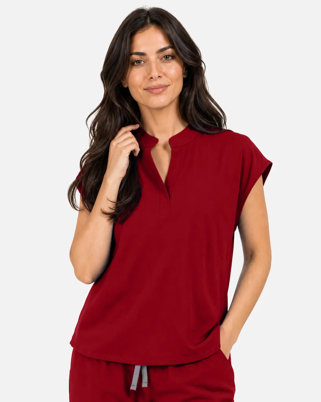 Wine Red Eipnare Women's Sleeveless Mandarin Collar Scrub Top - Stretch Medical Scrubs for Women