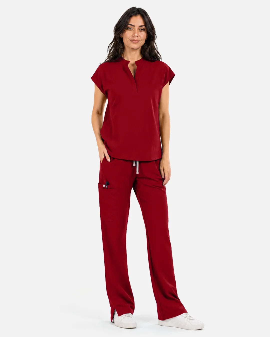 Wine Red Eipnare Women's Sleeveless Mandarin Collar Scrub Top - Stretch Medical Scrubs for Women